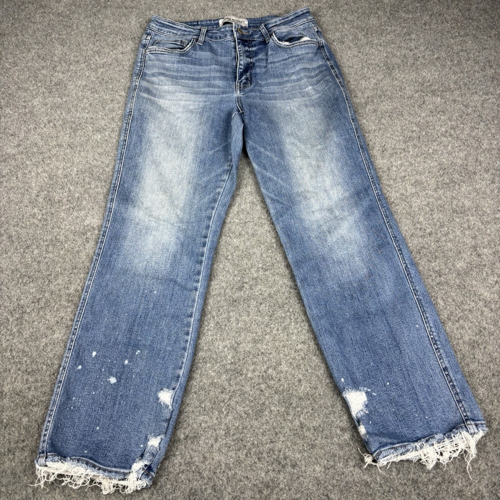 Flying Monkey Los Angeles Jeans Women's 30 Medium Wash Frayed Hems Blue Denim